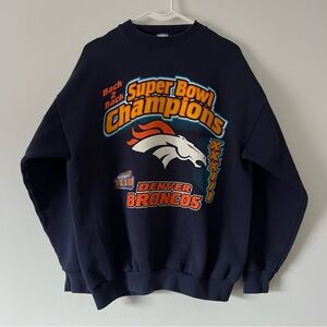 Vintage 90s - Logo 7 Denver Broncos NFL Super Bowl Crewneck Sweatshirt - Navy L